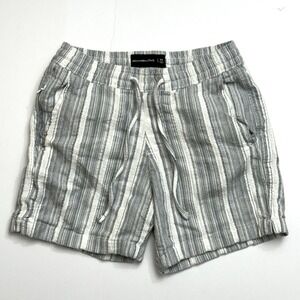 Abercrombie & Fitch Grey White Stripe Drawstring Shorts womens XS Textured Woven